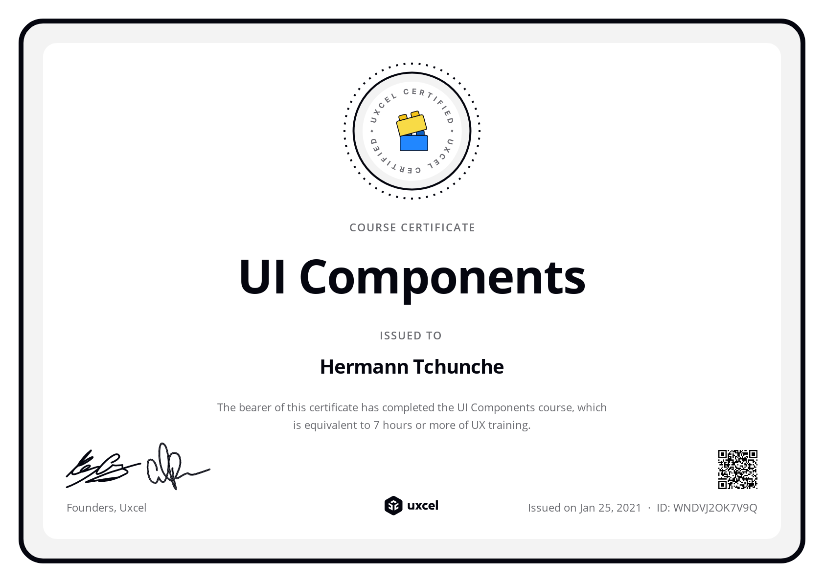 Hermann Tchunche's certificate